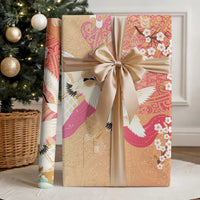 Hawaiian and Japanese Culture Together Wrapping Paper Kakau Art Tattoo with Cranes and Sakura Spring Vibe - Polynesian Pride