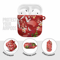 Hawaiian and Japanese Culture Together AirPods Case Red Ohia Lehua Plumeria and Sakura Blooming - Polynesian Pride