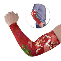 Hawaiian and Japanese Culture Together Arm Sleeves Red Ohia Lehua Plumeria and Sakura Blooming - Polynesian Pride