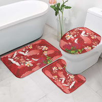Hawaiian and Japanese Culture Together Bathroom Set Red Ohia Lehua Plumeria and Sakura Blooming - Polynesian Pride