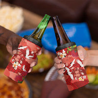 Hawaiian and Japanese Culture Together 4 in 1 Can Cooler Tumbler Red Ohia Lehua Plumeria and Sakura Blooming - Polynesian Pride