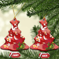 Hawaiian and Japanese Culture Together Ceramic Ornament Red Ohia Lehua Plumeria and Sakura Blooming - Polynesian Pride