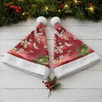 Hawaiian and Japanese Culture Together Christmas Santa Hat Red Ohia Lehua Plumeria and Sakura Blooming - Polynesian Pride