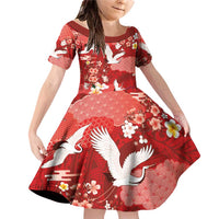 Hawaiian and Japanese Culture Together Family Matching Off Shoulder Short Dress and Hawaiian Shirt Red Ohia Lehua Plumeria and Sakura Blooming - Polynesian Pride