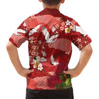 Hawaiian and Japanese Culture Together Family Matching Puletasi and Hawaiian Shirt Red Ohia Lehua Plumeria and Sakura Blooming LT03 - Polynesian Pride