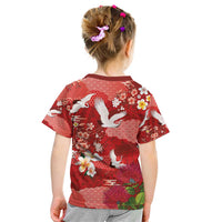 Hawaiian and Japanese Culture Together Kid T Shirt Red Ohia Lehua Plumeria and Sakura Blooming - Polynesian Pride