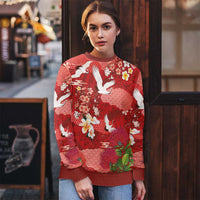 Hawaiian and Japanese Culture Together Ugly Christmas Sweater Red Ohia Lehua Plumeria and Sakura Blooming - Polynesian Pride