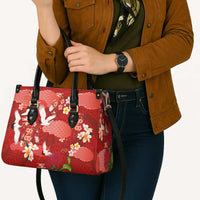 Hawaiian and Japanese Culture Together Leather Bag Red Ohia Lehua Plumeria and Sakura Blooming - Polynesian Pride