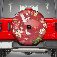 Hawaiian and Japanese Culture Together Spare Tire Cover Red Ohia Lehua Plumeria and Sakura Blooming - Polynesian Pride
