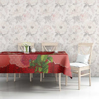 Hawaiian and Japanese Culture Together Tablecloth Red Ohia Lehua Plumeria and Sakura Blooming - Polynesian Pride