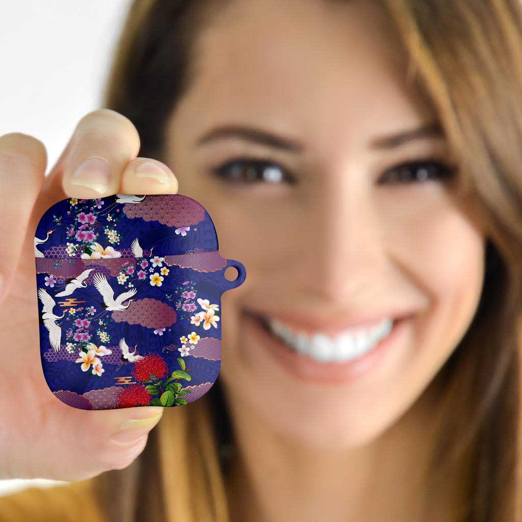 Hawaiian and Japanese Culture Together AirPods Case Blue Ohia Lehua Plumeria and Sakura Blooming - Polynesian Pride