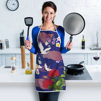 Hawaiian and Japanese Culture Together Apron Blue Ohia Lehua Plumeria and Sakura Blooming - Polynesian Pride