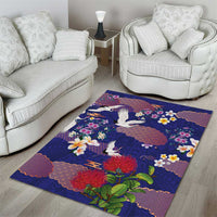 Hawaiian and Japanese Culture Together Area Rug Blue Ohia Lehua Plumeria and Sakura Blooming - Polynesian Pride