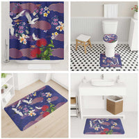Hawaiian and Japanese Culture Together Bathroom Set Blue Ohia Lehua Plumeria and Sakura Blooming - Polynesian Pride