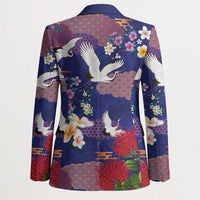 Hawaiian and Japanese Culture Together Blazer Blue Ohia Lehua Plumeria and Sakura Blooming - Polynesian Pride