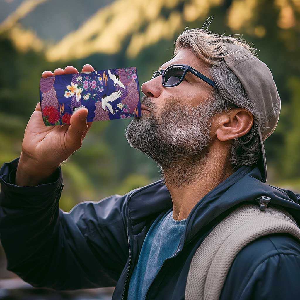 Hawaiian and Japanese Culture Together 4 in 1 Can Cooler Tumbler Blue Ohia Lehua Plumeria and Sakura Blooming - Polynesian Pride