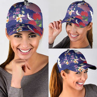 Hawaiian and Japanese Culture Together Classic Cap Blue Ohia Lehua Plumeria and Sakura Blooming - Polynesian Pride