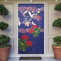 Hawaiian and Japanese Culture Together Door Cover Blue Ohia Lehua Plumeria and Sakura Blooming - Polynesian Pride