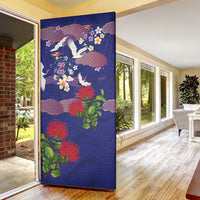 Hawaiian and Japanese Culture Together Door Cover Blue Ohia Lehua Plumeria and Sakura Blooming - Polynesian Pride