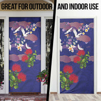 Hawaiian and Japanese Culture Together Door Cover Blue Ohia Lehua Plumeria and Sakura Blooming - Polynesian Pride