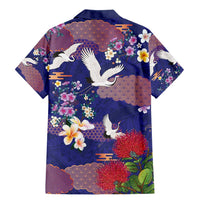 Hawaiian and Japanese Culture Together Family Matching Mermaid Dress and Hawaiian Shirt Blue Ohia Lehua Plumeria and Sakura Blooming - Polynesian Pride