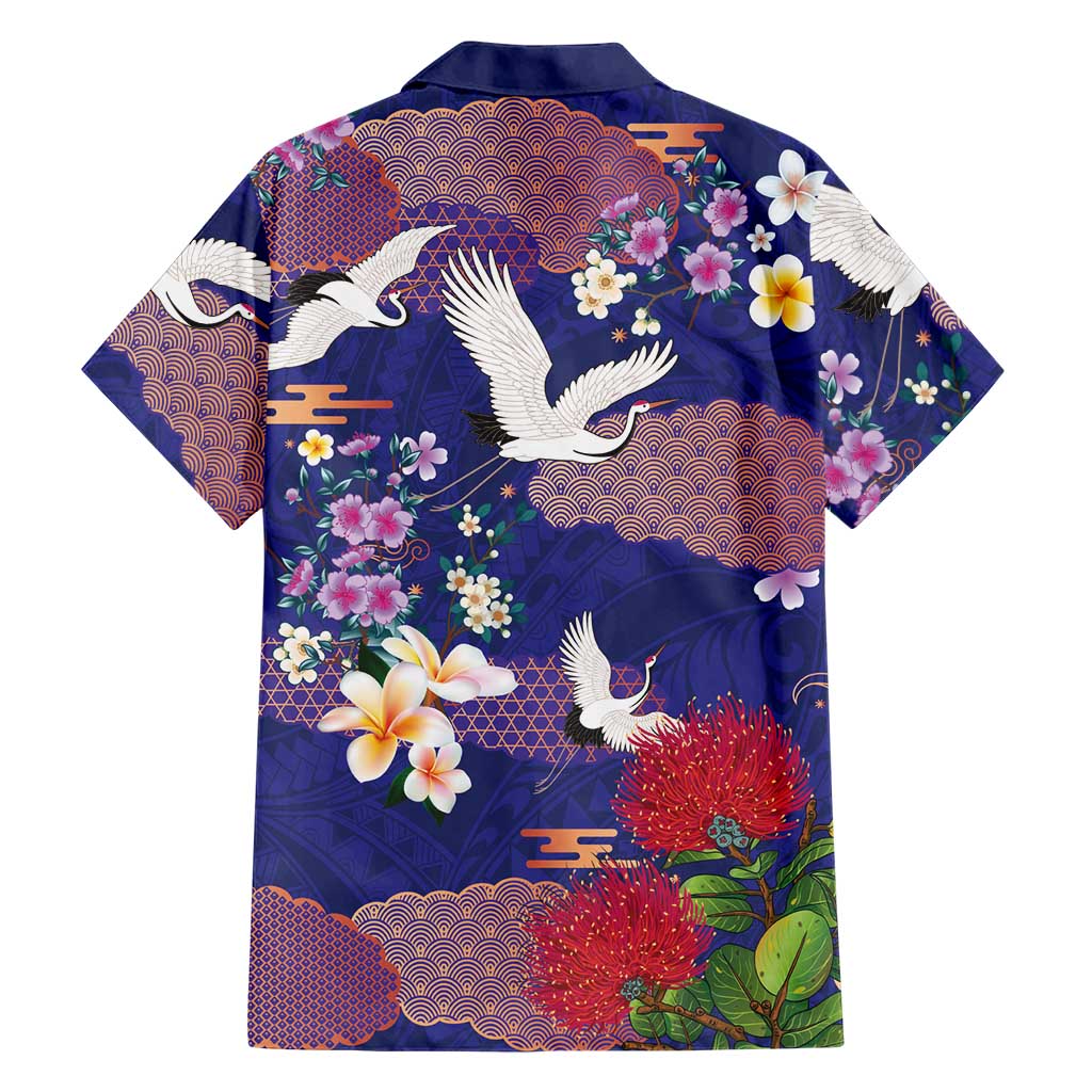 Hawaiian and Japanese Culture Together Family Matching Puletasi and Hawaiian Shirt Blue Ohia Lehua Plumeria and Sakura Blooming LT03 - Polynesian Pride