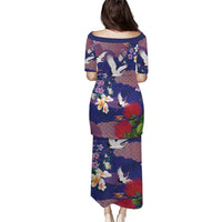 Hawaiian and Japanese Culture Together Family Matching Puletasi and Hawaiian Shirt Blue Ohia Lehua Plumeria and Sakura Blooming LT03 - Polynesian Pride