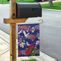 Hawaiian and Japanese Culture Together Garden Flag Blue Ohia Lehua Plumeria and Sakura Blooming - Polynesian Pride