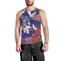 Hawaiian and Japanese Culture Together Men Tank Top Blue Ohia Lehua Plumeria and Sakura Blooming - Polynesian Pride