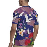 Hawaiian and Japanese Culture Together Rugby Jersey Blue Ohia Lehua Plumeria and Sakura Blooming - Polynesian Pride