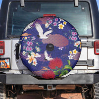 Hawaiian and Japanese Culture Together Spare Tire Cover Blue Ohia Lehua Plumeria and Sakura Blooming - Polynesian Pride