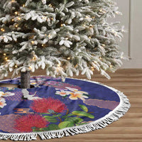 Hawaiian and Japanese Culture Together Tree Skirt Blue Ohia Lehua Plumeria and Sakura Blooming - Polynesian Pride