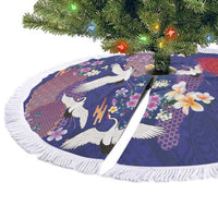 Hawaiian and Japanese Culture Together Tree Skirt Blue Ohia Lehua Plumeria and Sakura Blooming - Polynesian Pride