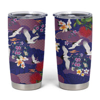 Hawaiian and Japanese Culture Together Tumbler Cup Blue Ohia Lehua Plumeria and Sakura Blooming - Polynesian Pride