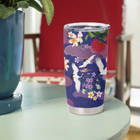 Hawaiian and Japanese Culture Together Tumbler Cup Blue Ohia Lehua Plumeria and Sakura Blooming - Polynesian Pride