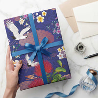 Hawaiian and Japanese Culture Together Wrapping Paper Blue Ohia Lehua Plumeria and Sakura Blooming - Polynesian Pride