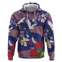 Hawaiian and Japanese Culture Together Zip Hoodie Blue Ohia Lehua Plumeria and Sakura Blooming - Polynesian Pride