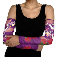 Hawaiian and Japanese Culture Together Arm Sleeves Purple Ohia Lehua Plumeria and Sakura Blooming - Polynesian Pride