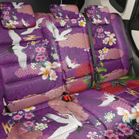 Hawaiian and Japanese Culture Together Back Car Seat Cover Purple Ohia Lehua Plumeria and Sakura Blooming - Polynesian Pride