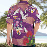Hawaiian and Japanese Culture Together Hawaiian Shirt Purple Ohia Lehua Plumeria and Sakura Blooming - Polynesian Pride