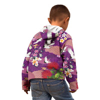 Hawaiian and Japanese Culture Together Kid Hoodie Purple Ohia Lehua Plumeria and Sakura Blooming - Polynesian Pride