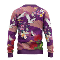 Hawaiian and Japanese Culture Together Ugly Christmas Sweater Purple Ohia Lehua Plumeria and Sakura Blooming - Polynesian Pride