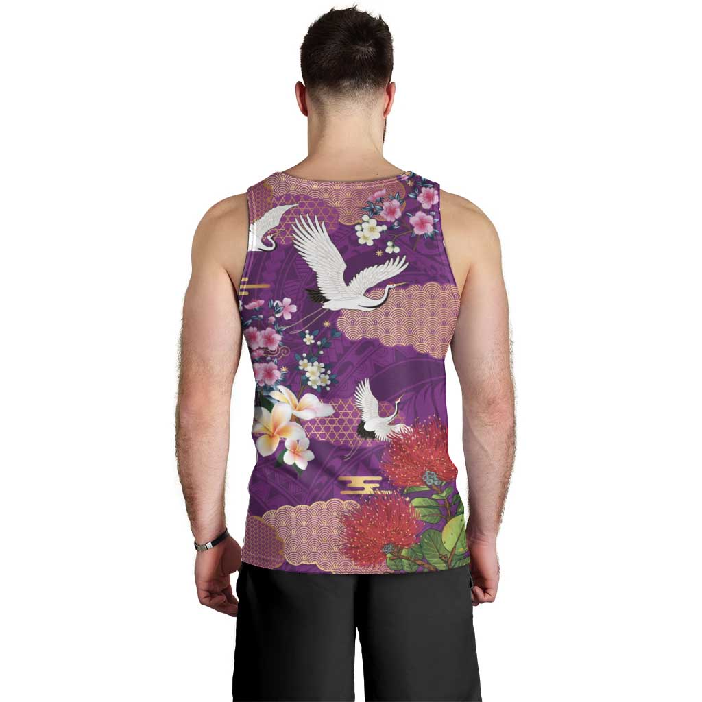 Hawaiian and Japanese Culture Together Men Tank Top Purple Ohia Lehua Plumeria and Sakura Blooming - Polynesian Pride