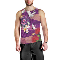 Hawaiian and Japanese Culture Together Men Tank Top Purple Ohia Lehua Plumeria and Sakura Blooming - Polynesian Pride