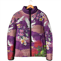 Hawaiian and Japanese Culture Together Padded Jacket Purple Ohia Lehua Plumeria and Sakura Blooming - Polynesian Pride