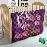 Hawaiian and Japanese Culture Together Quilt Purple Ohia Lehua Plumeria and Sakura Blooming - Polynesian Pride