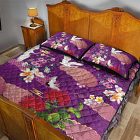 Hawaiian and Japanese Culture Together Quilt Bed Set Purple Ohia Lehua Plumeria and Sakura Blooming - Polynesian Pride