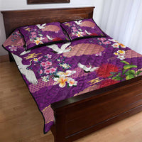 Hawaiian and Japanese Culture Together Quilt Bed Set Purple Ohia Lehua Plumeria and Sakura Blooming - Polynesian Pride
