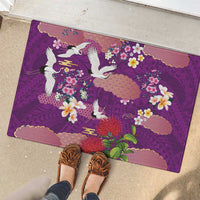 Hawaiian and Japanese Culture Together Rubber Doormat Purple Ohia Lehua Plumeria and Sakura Blooming - Polynesian Pride