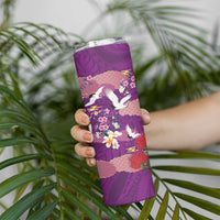 Hawaiian and Japanese Culture Together Skinny Tumbler Purple Ohia Lehua Plumeria and Sakura Blooming LT03 - Polynesian Pride